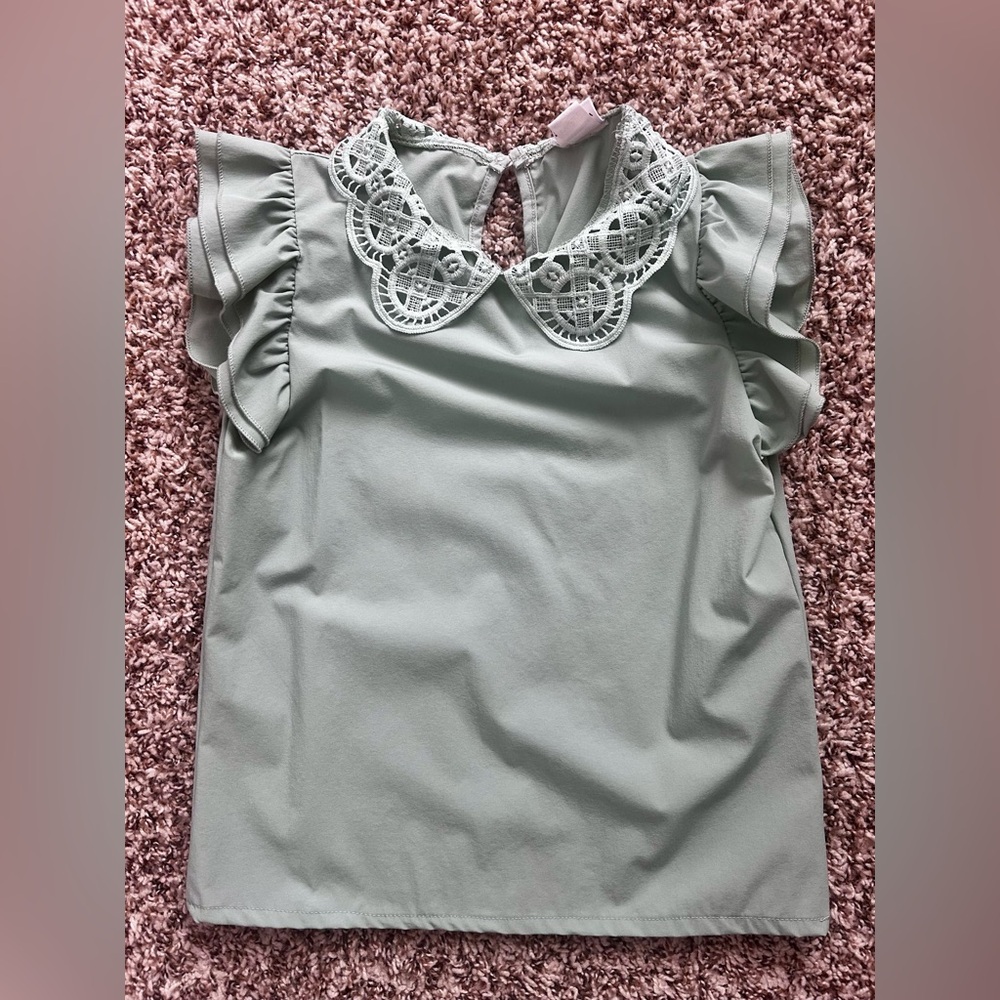 Elegant Lace Trim Green Top